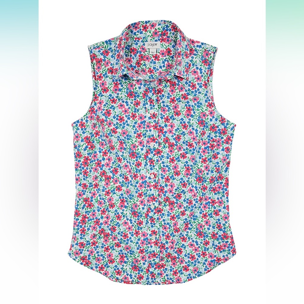 J. Crew Factory Sleeveless Floral cotton poplin shirt in signature fit
